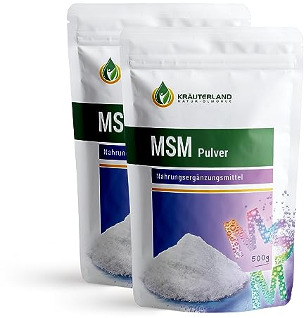 Kräuterland MSM Pulver (Methylsulfonylmethan) 1kg - 2x 500g hochdosierter, organischer Schwefel pur - natürlich, vegan - deutsche Premiumqualität ohne Zusatzstoffe