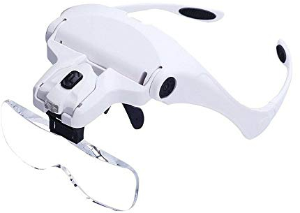 Head Mount Magnifier, Bysameyee Lighted Magnifying Headband Glass Loupe Visor with 2 LED Light for Close Work, Jewelry Work, Watch Repair, Arts & Crafts, Reading Aid