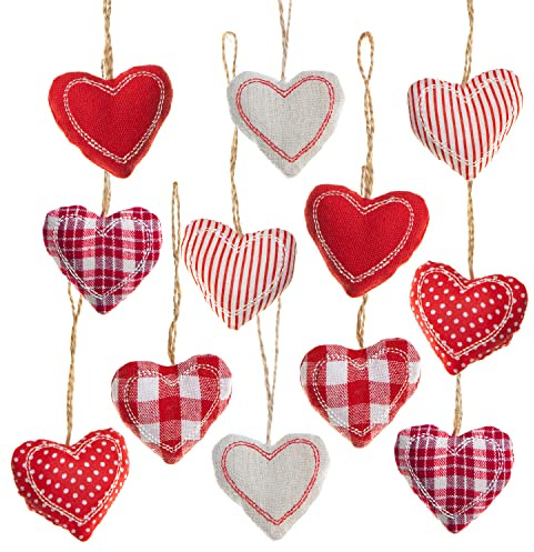 12 Stoffherzen Anhänger rot, weiß 6 cm – Muttertag Valentinstag Hochzeit Deko | Herzanhänger Stoff