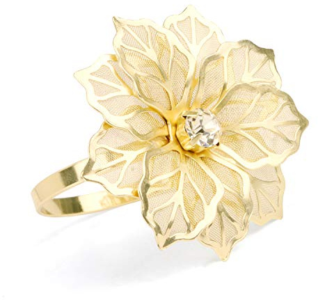 Picowe Set of 12 Alloy Napkin Rings with Hollow Out Flower Napkin Ring Holders for Wedding Party Holiday Banquet Christmas Dinner Delicate Serviette Buckles Decor Favor (Gold)