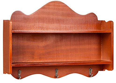 RONGJJ Savon Étagère Murale Flottante pour Rangement en Bois Rustique avec Barre Porte-Serviette Et Crochets pour Organiser Ustensiles De Cuisine Ou Mugs Douche, Vintage Color