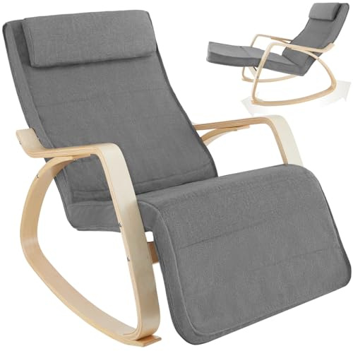 tectake® Fauteuil à Bascule avec Accoudoirs & Repose Pieds Réglable en 5X Rocking Chair Fauteuil Relax rembourée Cadre en Bois Fauteuil Salon Veranda, Chaise Ergonomique idéal Détente, Allaitement