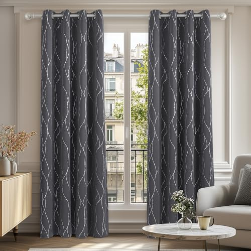 Deconovo Blickdicht Vorhänge Kälteschutz Vorhang Thermogardine Hitzeschutz Gardinen für Schlafzimmer Kinderzimmer Thermogardinen mit Ösen, 138x117 cm(HöhexBreite), Dunkelgrau, 2er Set