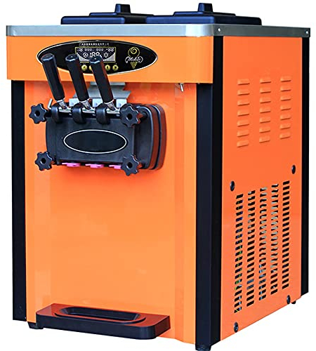 ZKHD 1800W Soft Ice Cream Maker with 2×6.5L Hoppers, 3 Flavors Commercial Ice Cream Machine 22 To 25L Or 5.8 To 6.6 Per Hour, LED Display And Auto Clean,Orange