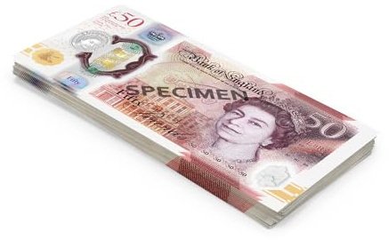Scratch Cash Sterline - 100 Banconote Finte da £ 50, Fac-Simile Sterline, Dimensioni Reali