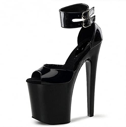 20CM Plateau Sandalen High Heels Schwarz Armband Sexy Bühne Pumps Stripper Club Pole Dance Party Schuhe Größe 35-46,Schwarz,45 EU
