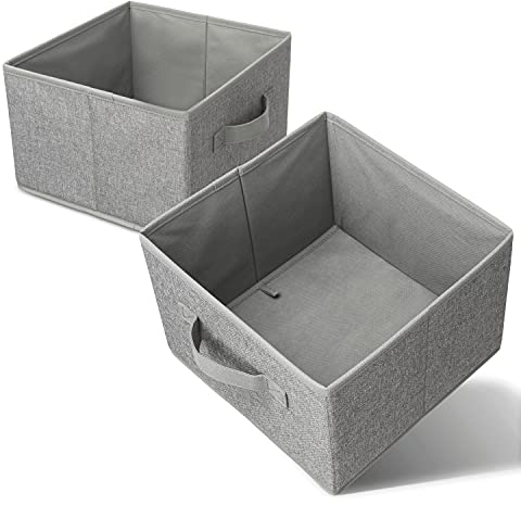 LCS-Store Aufbewahrungsbox 2er Set Grau, Organizer für Kleiderschrank, Büro, Kinderzimmer, Storage box faltbar (27 x 28 x 20cm), Stoffkiste für Kleidung, Spielzeug, Office