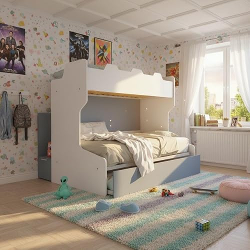 Letto a castello salvaspazio con scala contenitore - 1 Piazza e mezza + sin