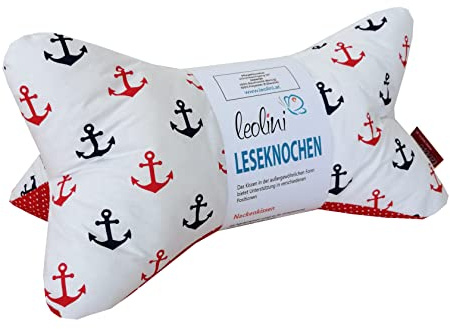Leolini Personalisierbarer Leseknochen mit Namen Lesekissen ergonomisches Nackenkissen Nackenstütze Dekokissen Nackenstütze Keilkissen handgemacht maritim mit Anker | handgefertigt in Österreich