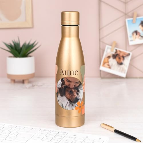 Wanapix | Botella de Acero Inoxidable con Foto 100% Personalizada | Color Dorado | 500 ml. | Doble Capa | Personaliza con Fotos y Textos | Botella Térmica Frío y Calor con Personalización 360º