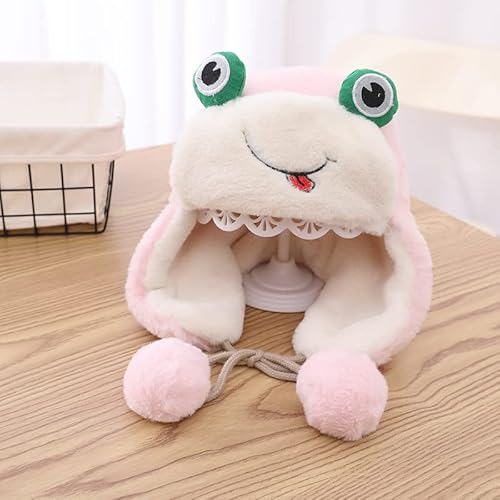 Kinder Wintermütze für 1-3 Jahre, Baby Mädchen Jungen Niedlich Frosch Ohren Wintermütze Beanie Hut mit Earflap Schlupfmütze Schalmütze Winter Warm Kindermütze Tiermütze Plüsch Hut Weihnachts Geschenk