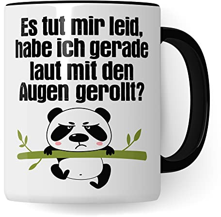Tasse witzig Lustig Kaffeetasse Tasse fürs Büro Panda Tasse Augen rollen Spruch Kaffee-Becher Tassen Sprüche Witz Cool Kollegin Geschenk Geschenkidee (Weiß/Schwarz)