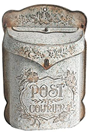 All Chic Buzón de Correo Vintage, buzón de Montaje en Pared, buzón de Metal para Exteriores, Estilo Antiguo, decoración del hogar, patrón de Flores, Color Gris