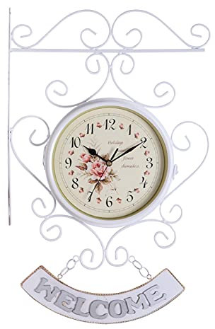 predolo Orologio da Parete bifacciale Europeo Stile Stazione ferroviaria Orologio Classico Creativo in Metallo in Ferro Decorativo per Ufficio Studio, Bianco