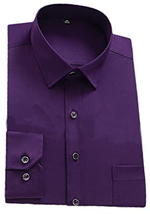 Chemises classiques pour hommes sans repassage Chemise unie avec poche Chemise à manches longues Chemises formelles d'affaires, violet, XL