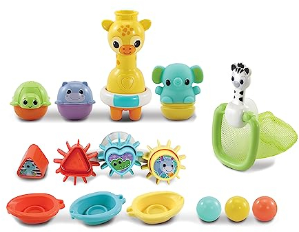 VTech 6-in-1 Bath Set, Bathtub Toy with 10+ Accessories Including Stacking & Linking Boats, Shape Sorter, Colourful Balls, Bath Time Gift for Babies & Infants 0, 6, 12 months +, English version