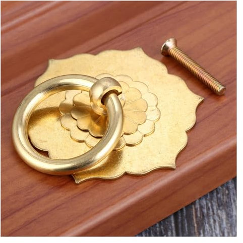 DUNSBY Türklopfer Türgriff Zugring Klopfer Schrank Kleiderschrank Klopfer Griff Antik Bronze/Messing Deko (Color : Brass)