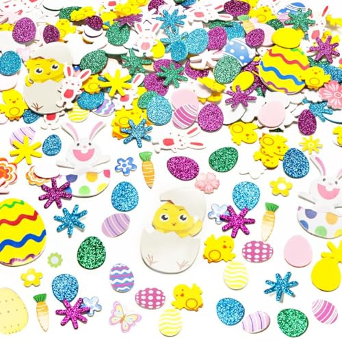 Wishstar 300 Stück Moosgummi Aufkleber Ostern, Glitzer Schaumstoff Aufkleber Kinder, Ostern Bastelset, Moosgummi Bastelset Kinder, Basteln Mädchen zum Basteln Scrapbooking DIY Osterdeko