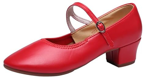 Scarpe da Ballo da Donna Sandali da Ballo da Donna Quadrati per Valzer e Tango Latino (Rosso - Taglia 40)