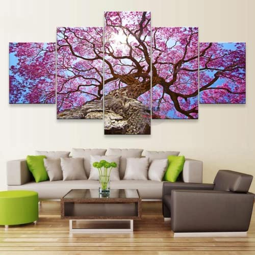 Leinwand Wandmalerei 5 Stück Vintage Kirschbaum Wandkunstdrucke Bilder Für Schlafzimmer Esszimmer Küche Bad Bilder Und Wandkunst Dekoration Kunstwerk (Mit Rahmen 150 X 100 Cm)