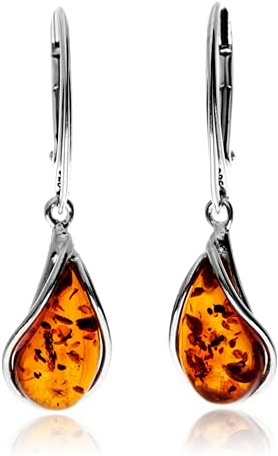 SilverAmber Jewellery G029 - Pendientes modernos de plata de ley 925 con diseño de gota y lágrima colgante, Plata de ley, Ámbar