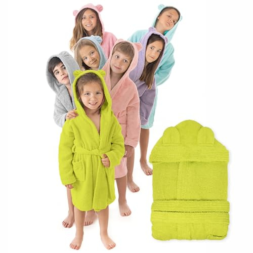 LEBENGOOD - Barnbadrock med öron, unisex pojkar flickor - 100% bomull OEKO-TEX®, mjuk frotté med huva, bälte och 2 fickor (11-12 År, Malva)