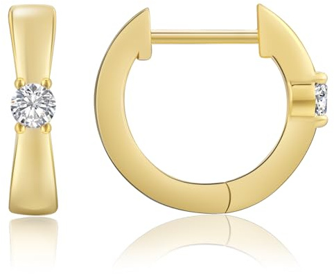 KRKC&CO Creolen Silber 925 Damen mit Stein, Creolen Ohrringe mit Zirkonia, Kreolen Huggies in Schleife Form, Hypoallergen Antiallergisch Ohrschmuck Geschenke für Frau Mädchen, 14K Gold