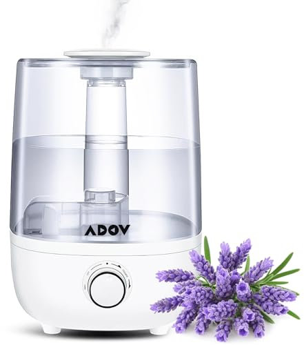 ADOV Humidifier for Bedroom, 4L Cool Mist Humidifiers for Home, Ultrasonic Air Humidifier with 360° Rotation Nozzle, Waterless Auto-Off, 30 Hour Runtime Diffuser Humidifiers for Baby Room and Plant