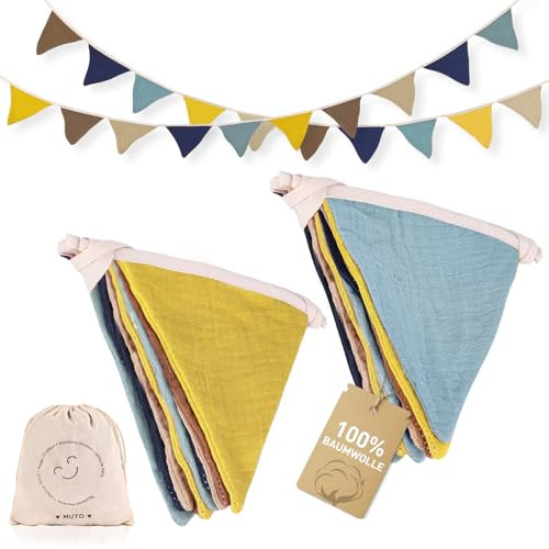 MutoToy® 2 Piezas Banderines Tela, 2.7m banderines Decorativos habitación Infantil, Guirnalda Banderines Fiesta Cumpleaños para Fiestas, Cumpleaños, Decoración de Jardín y Habitación de Niños (Azul)