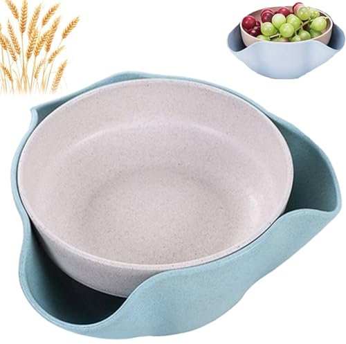 UZQFSGXA Snackschale zum Sammeln von Muscheln, Pistazienschalen mit Platz zum Ablegen von Muscheln, Doppelschale für Nüsse mit Werkzeug, Geschirrset mit getrennten Doppelschalen (Blue)