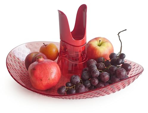 Granata Perica Porta Frutta da Tavolo, Centro Tavola Moderno con Design in Policarbonato Trasparente di Qualità, Fruttiera Centrotavola con Alloggiamento Portatovaglioli o Portacandela