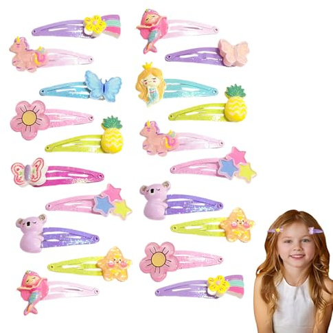 Lot de 20 barrettes à cheveux Motif dessin animé en métal Imprimé animal multicolore Pour bébé, enfant et femme