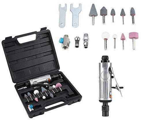 Glomora 16er-Pack 1/4 Zoll 1/8 Zoll pneumatisches Schleifer-Set, pneumatisches Rotationsschleifwerkzeug, Luft-Stabschleifer, Gravierwerkzeug-Set mit Schleifköpfen und
