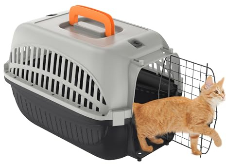 NAIZY Transportbox Hundebox Katzenbox 48x32x32 cm Katzentransportbox PP-Kunststoff Hund Transportboxen mit Eisen Tür & Lüftungsschlitze Max bis 10KG Hartschalen Transportkäfig