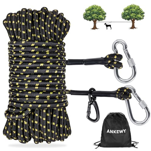 Cable de amarre para perros para acampar de 75 pies, corredor de perros para patio soporta hasta 350 libras, esencial portátil para acampar para perros para exteriores