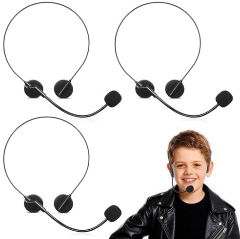 Toddmomy Accessoire De Casque Jouet 3 Pièces Faux Microphone Casque Micro Cosplay Déguisement Chanteur pour Fête Jeux De Rôle