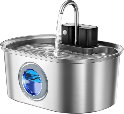 Fontana ad acqua senza fili per gatti 3,2 l – inox a batterie, con sensore di movimento, pompa silenziosa, filtro multiplo, senza BPA, facile da pulire, per interni