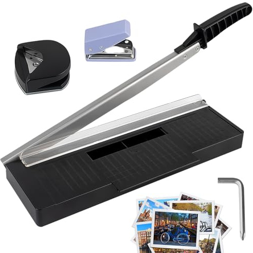Papierschneider, A4 Hebelschneider mit R4 Eckenrunder, Papierschneidemaschine für Papier Fotopapier Kartenpapier, Schneidemaschine Papier für bis zu 8 Blatt, Paper Cutter, Höchste Präzision Schere