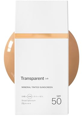 Transparent Lab Mineral Tinted Sunscreen Medium SPF50 100 ml – Crème solaire 100% minérale à base d'oxyde de zinc, de peptides et de collagène, teinte légère, protection UVA/UVB et lumière bleue