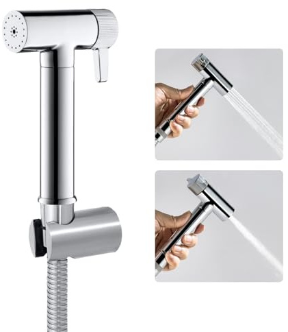 WRKMH Doccetta per Bidet Cromo Spruzzatore per Bidet Ottone Idroscopino per WC, con Spruzzatore a Doppia Funzione in Ottone, 1.2M Tubo Doccia, Staffa
