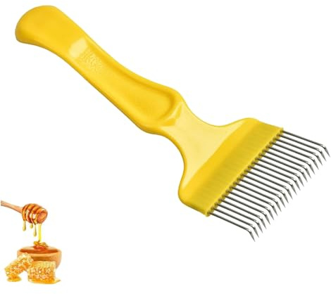 Entdeckelungsgabel Edelstahl Honig Kamm mit 21 Zinken Imkereiausrüstung Zubehör zum Ernten und Extrahieren von Honig für Imker Werkzeuge (Gelb)