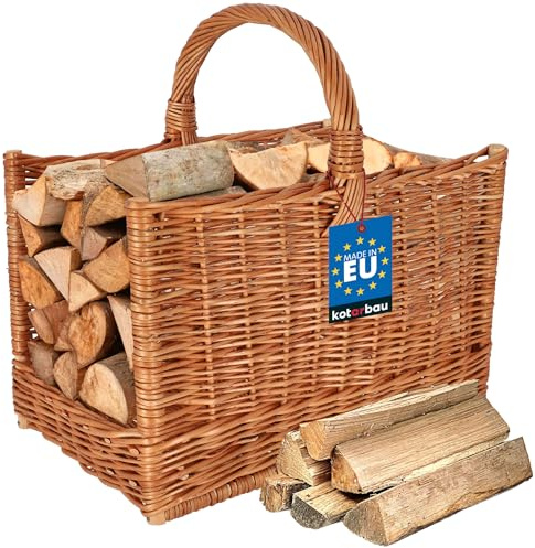 KOTARBAU® Weidenkorb für Brennholz - 45 x 29 x 45 cm - Holzkorb für Kaminholz - Erntekorb - Kaminholzkorb mit Henkel - Tragekorb - Brennholzkorb - Weide - Rechteckig - Natürlich - Braun