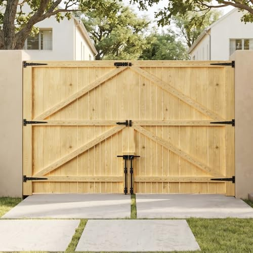 INMOZATA Double Garden Gates,Wooden Drive Way/Pedestrian Gate with Lock and Knocker Heavy Duty Swing Gates for Garden Animal Sheds Farm entrances(8ft9''Wide*6ft high)