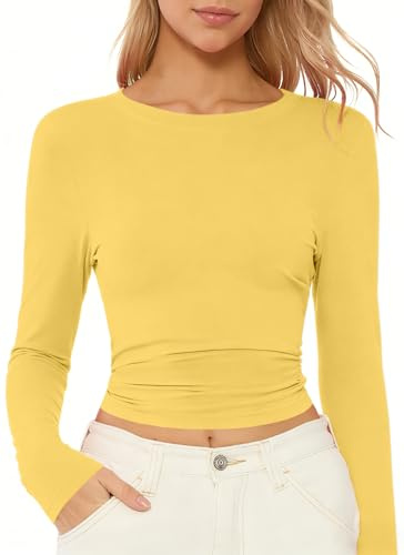 Women's Long Sleeve T-Shirt Slim Fit Soft Plain Crew Neck Tee | Stretchy Comfort Going Out Layering Everyday Casual Wear Office Y2K Looks Fall Winter Top