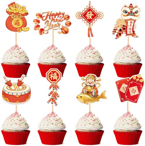 Blumomon Cupcake-Topper Happy New Year, 2026, Pferdejahr, Cupcake-Topper, Picks, 2026, Feier, Party-Dekorationen, Silvester, Feiertage, Dekoration, Glitzer, Party, Cupcake-Dekorationen, 32 Stück
