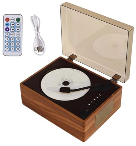 Portable CD Player Bluetooth with Speakers, Personal Retro DVD Player with Remote Control, Rechargeable Music Player, USB/AUX/Type-C, 3.5mm AUX Desktop CD Player for Home Office Decor-Brown