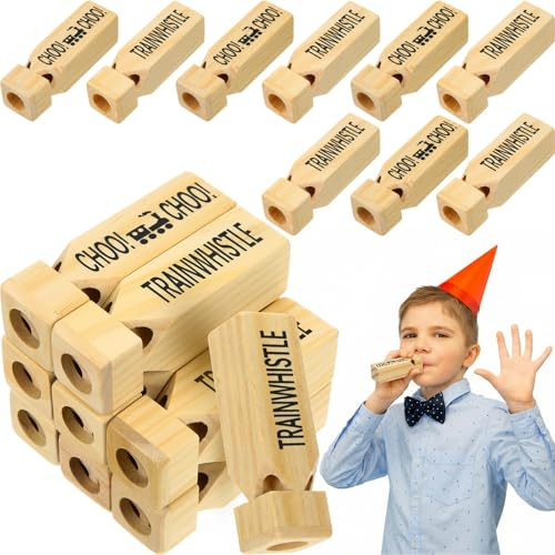 Soulchen 20 Pcs Wooden Train Whistles Kids Bulk Wood Train Whistle Toys for Trains Party Favors Birthday Decor Game Noisemakers Goodies Bag Filler Game Prizes Stocking Stuffer (3.9 x 1.2 x 1.2 Inch)