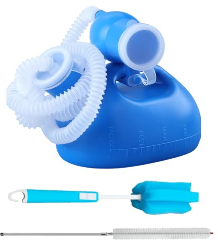 Urinflasche 2000ML für Männer, Urinal mit langem Schlauch und auslaufsicherer Deckel Tragbare Urinflasche inklusive zwei Reinigungsbürsten, für Senioren, Auto und Camping