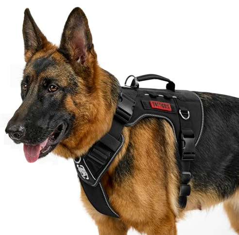 OneTigris Arnés para Perros Grandes, TACTILITE, arnés táctico Duradero y Resistente a tirones, Correa Pectoral Ajustable con 4 Anillas en D, Tiras Reflectantes, Color Negro, Talla XL