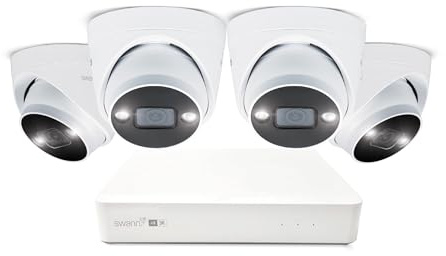 Swann AdvancedX™ Wired 3K NVR Security System, 8 Channel, 4 Dome Cameras, 1TB Storage, White, 24/7 Recording